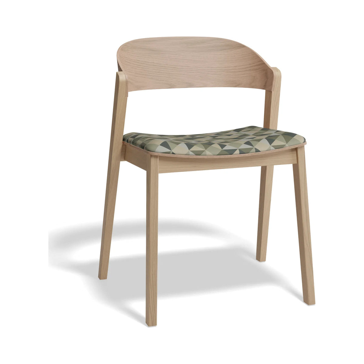 Grayson Dining Chair in natural oak with a green geometric seat pad