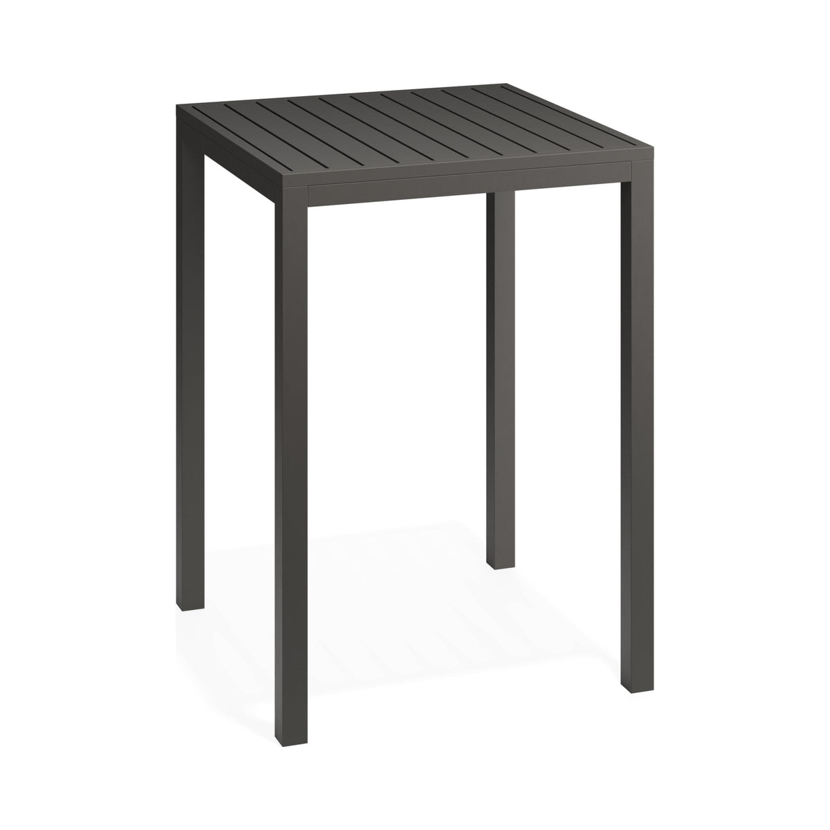 Halki 770 mm square high bar table in charcoal, three-quarter view