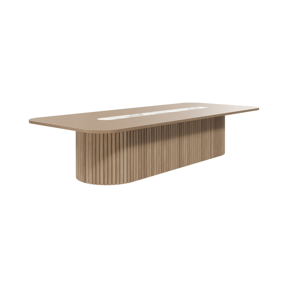 Harmony full boardroom table with a long top and a light inlay
