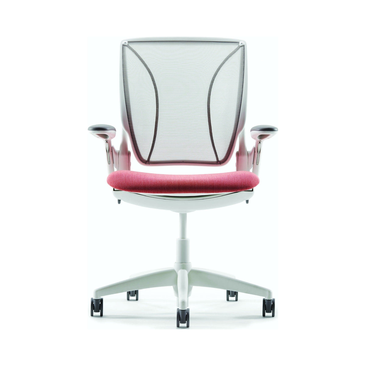 Diffrient World chair in white with a red seat