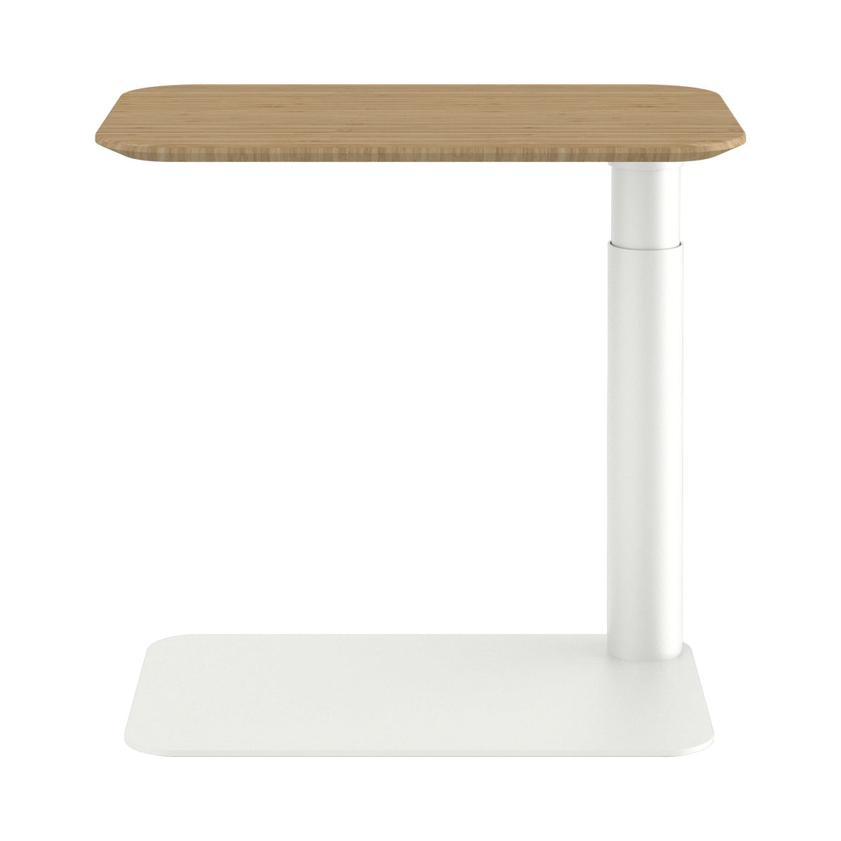 Float Micro table in white with a bamboo top
