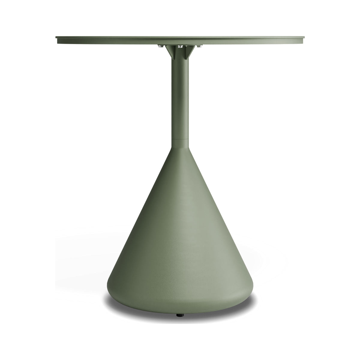 Kora café table in eucalyptus green, low side view