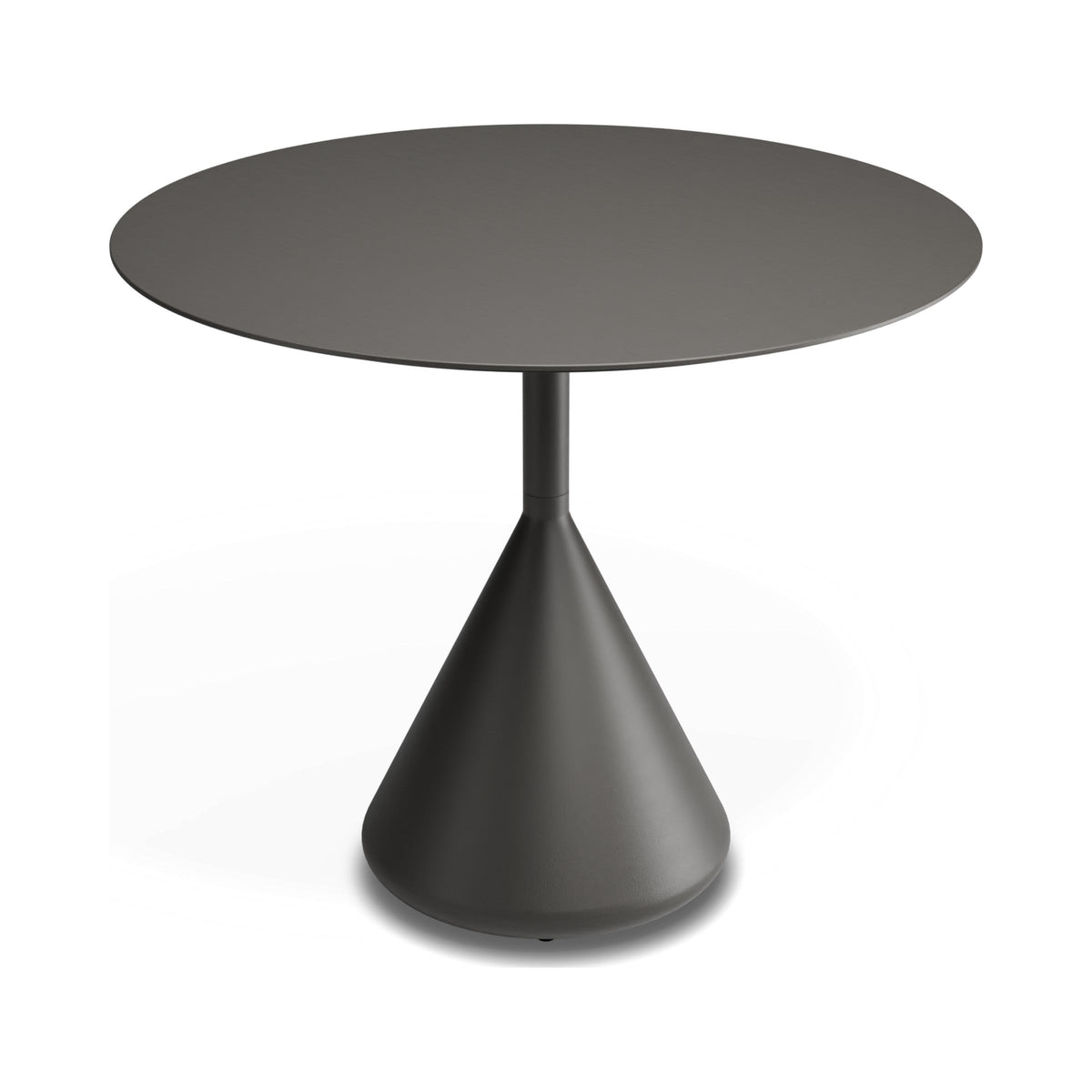 Kora 900 mm café table in charcoal aluminium, three-quarter view