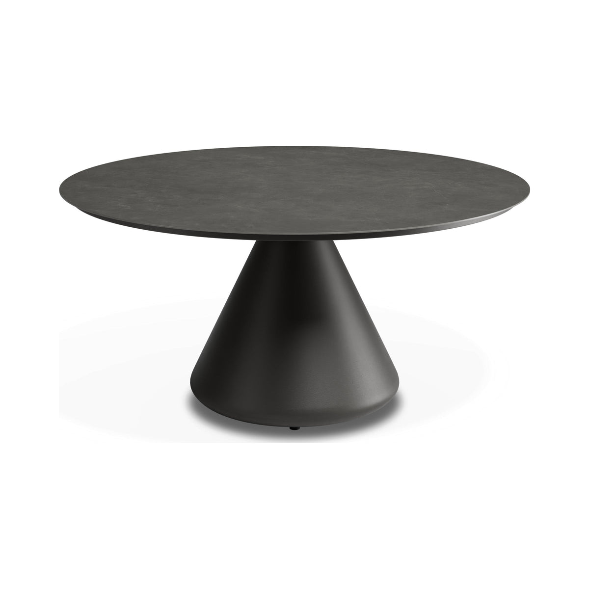Kora outdoor coffee table with charcoal base and Basalt ceramic top, side view
