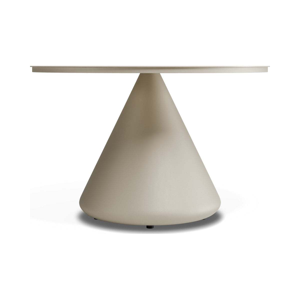 Kora outdoor coffee table with latte base and Dune ceramic top, low side view