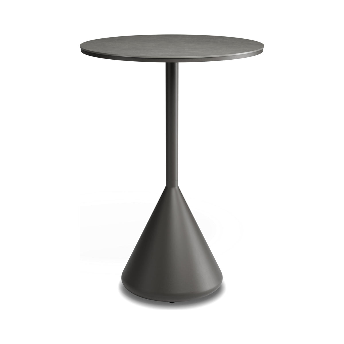 Kora high bar table with charcoal base and Basalt ceramic top, side view