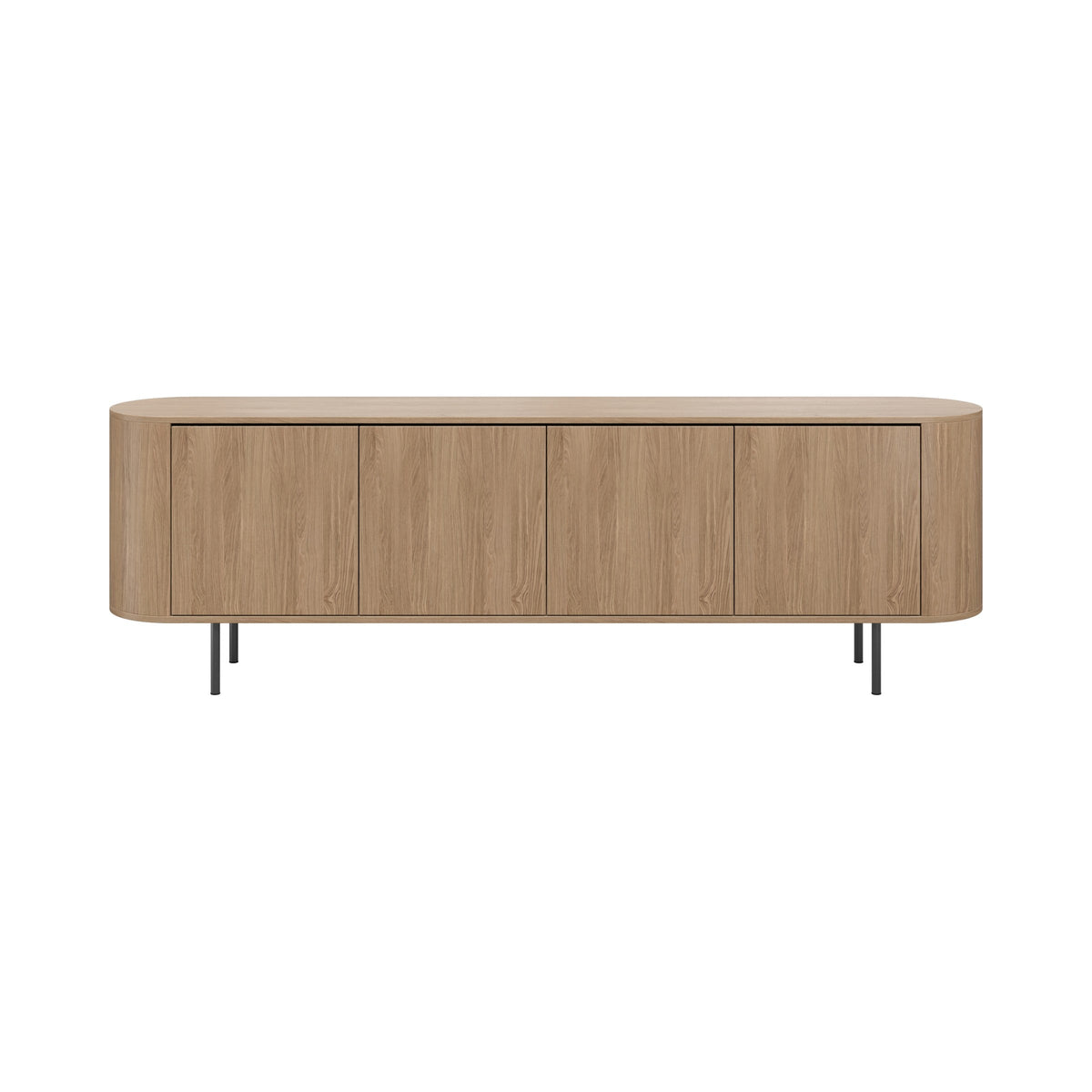 Lara credenza in oak-look with black legs, front view