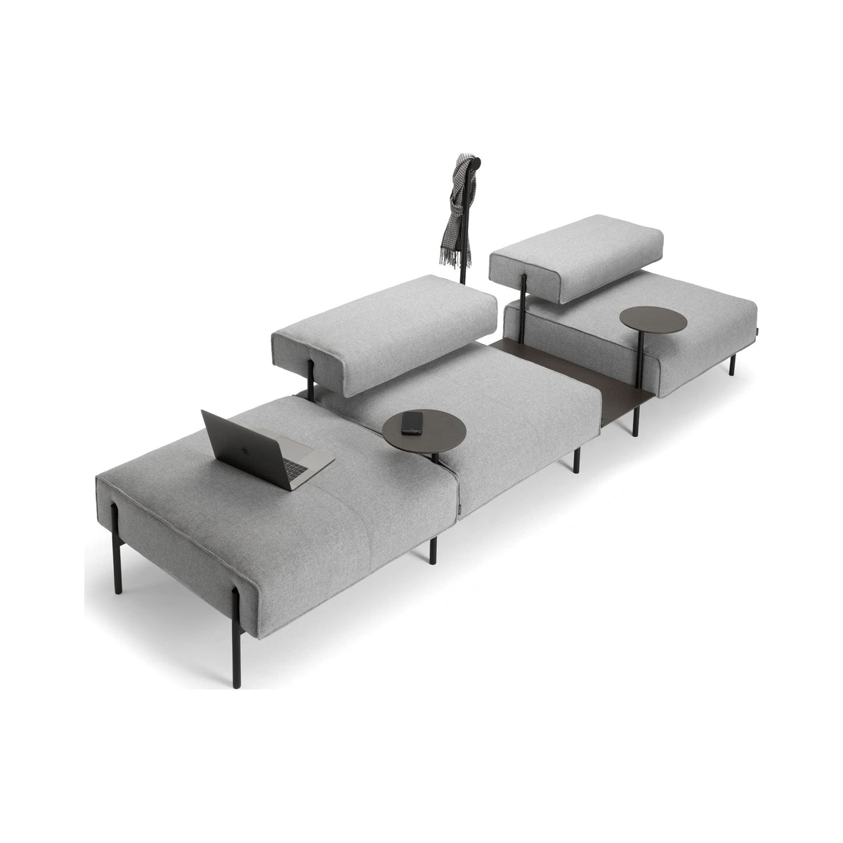 Lucy sofa system with tables and clothes stand