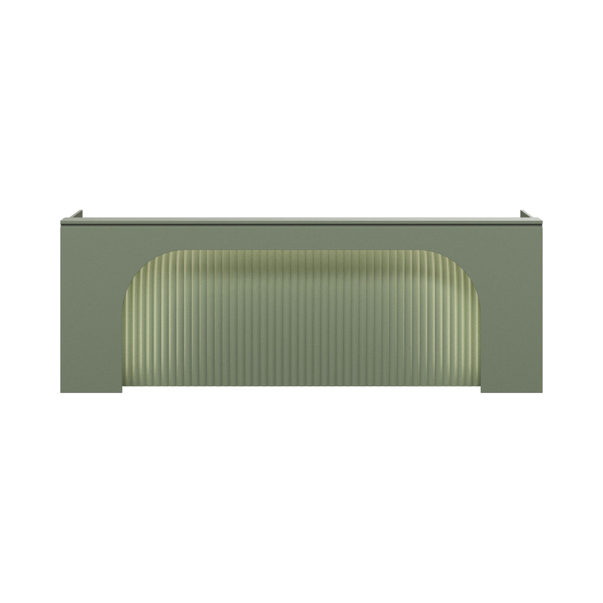 Lyla reception desk in green with a lit demi-round fluted panel