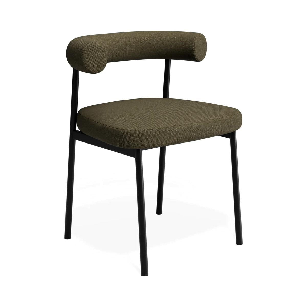 Marlowe Dining Chair in Forest Green with black legs, three-quarter view