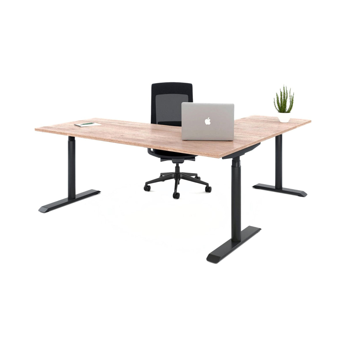 Motion Desk with a black frame and timber-look top