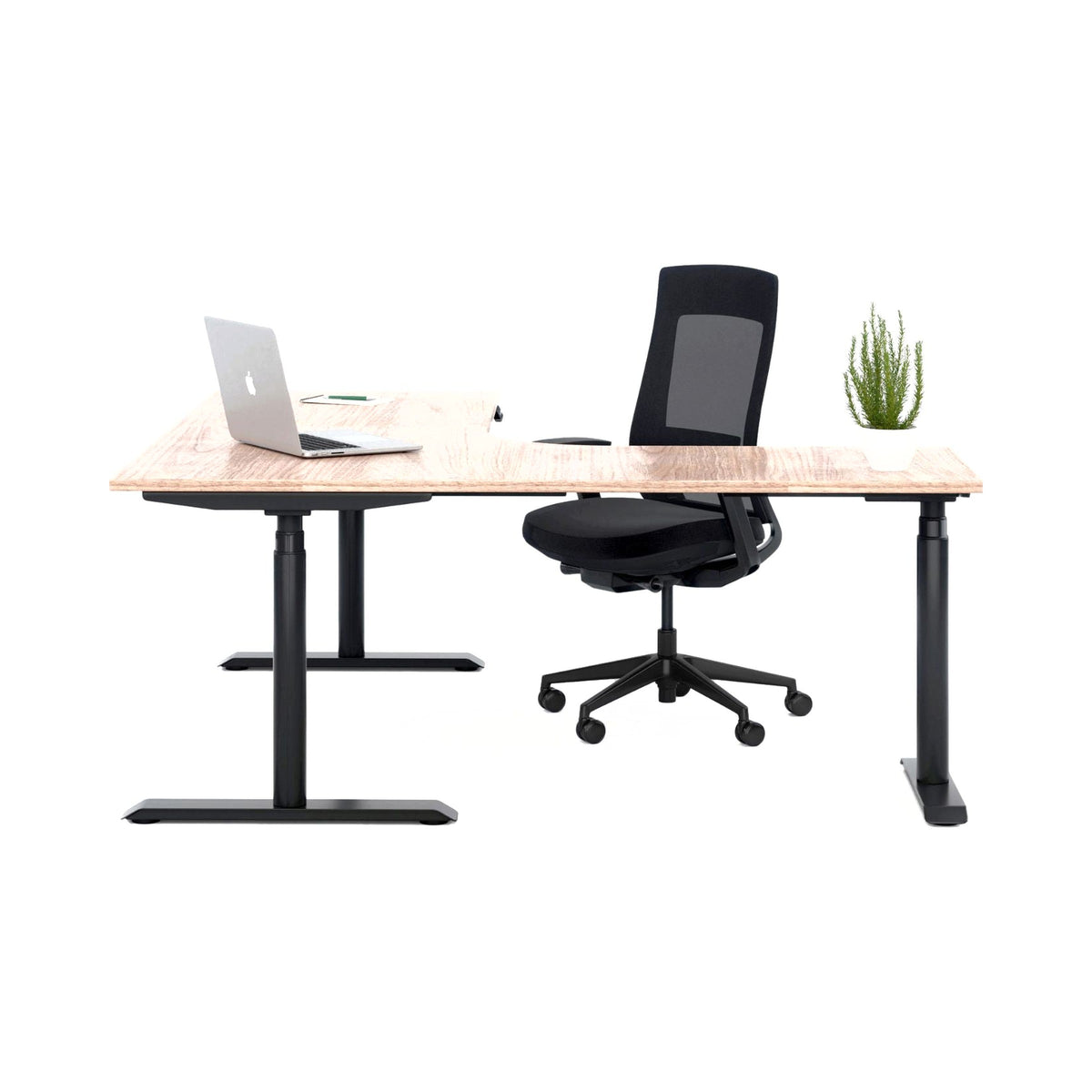 Motion corner desk with a black frame