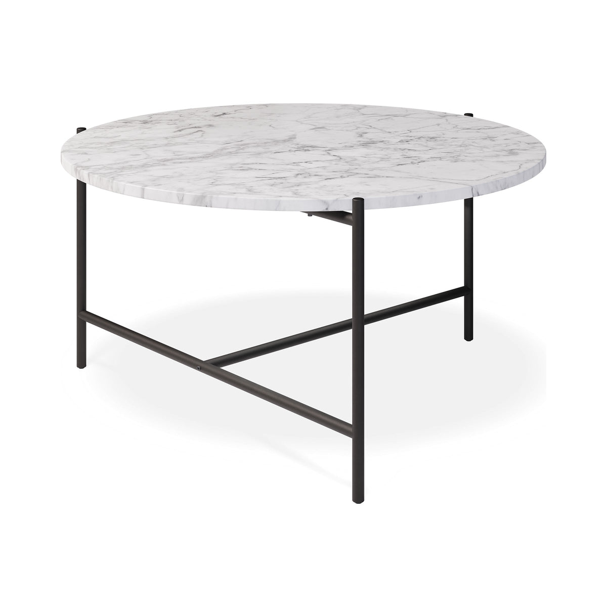 Nexus coffee table with white Carrara marble top, side view