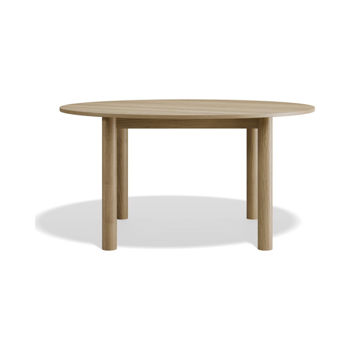 Nordica 1500 mm round dining table in natural oak, side view