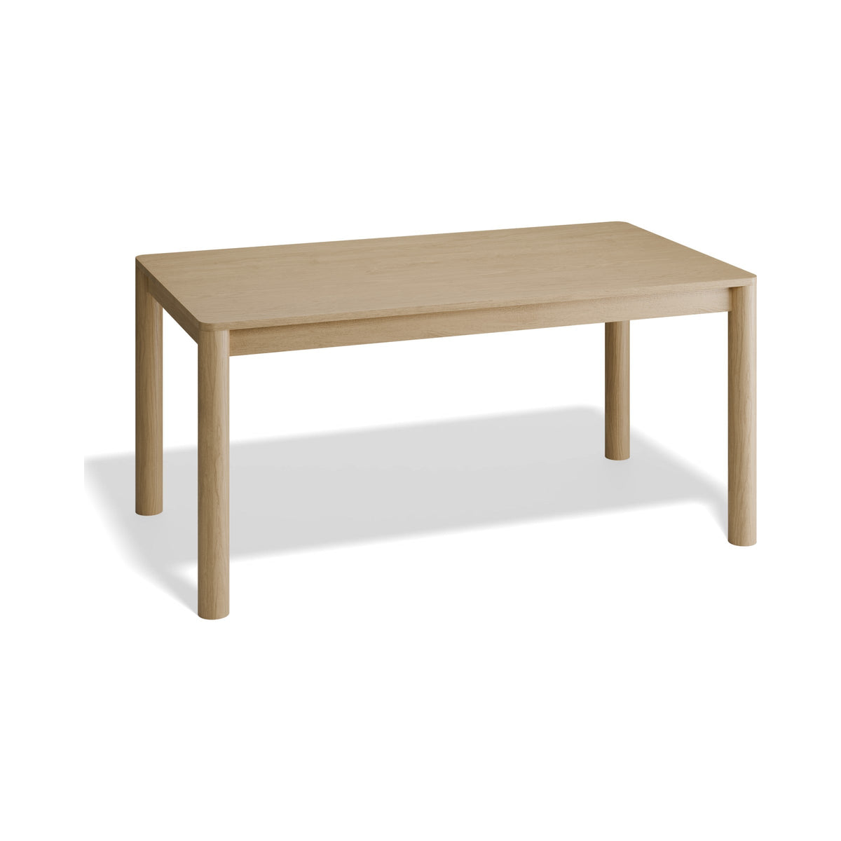Nordica 1600 mm rectangular dining table in natural oak, three-quarter view