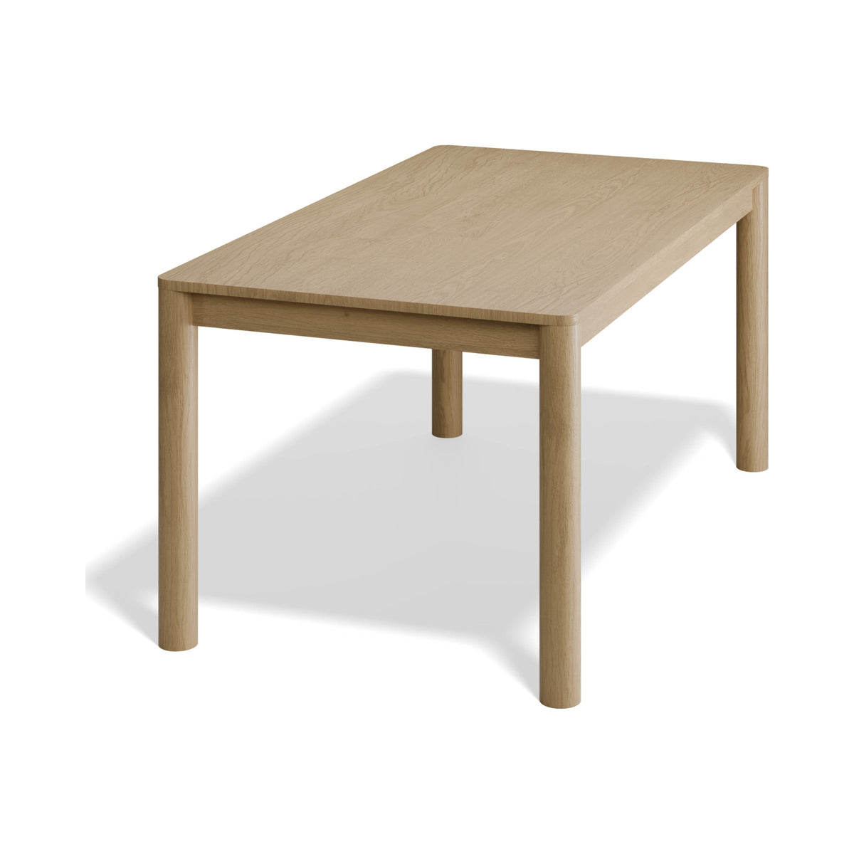 Nordica 1600 mm rectangular dining table in natural oak, end view