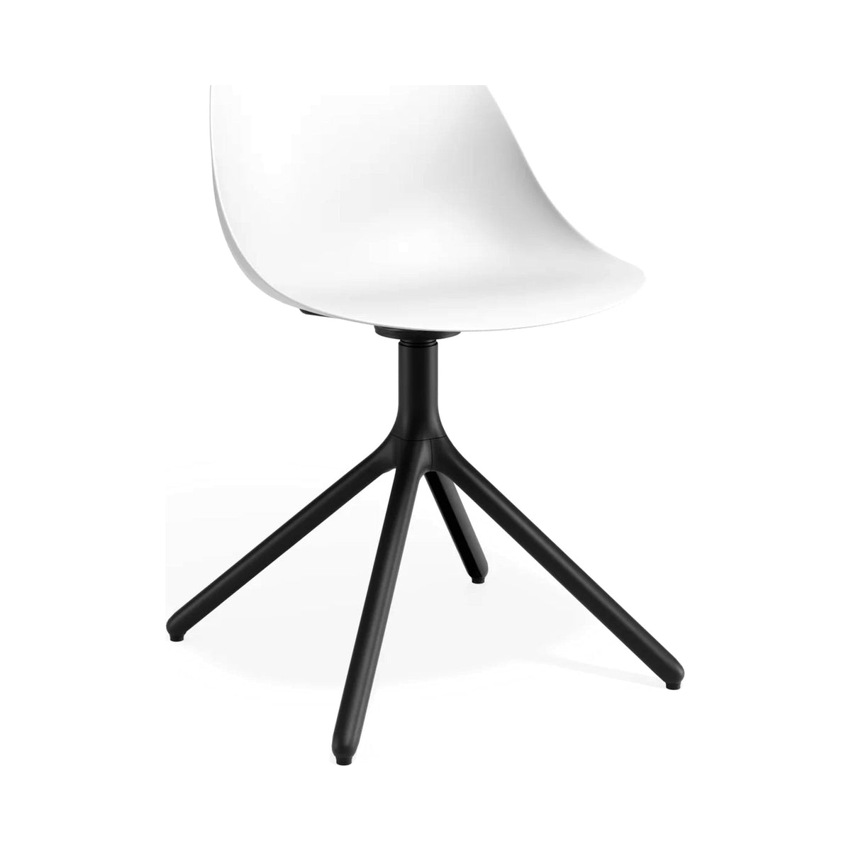 Pebble Chair with a white shell on a black swivel base
