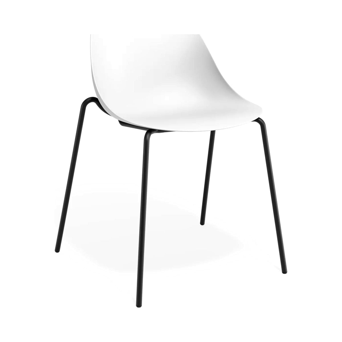 Pebble Chair with a white shell on a black 4-post base