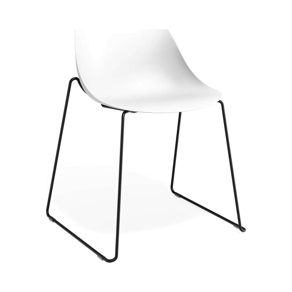 Pebble Chair with a white shell on a black sled base