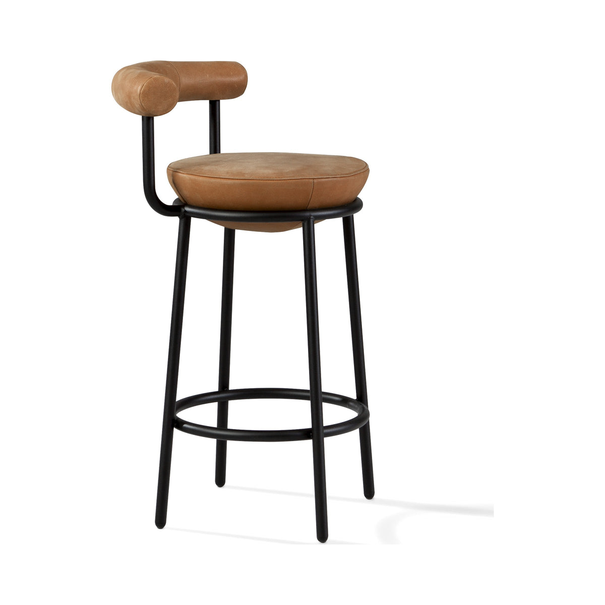 Pod Bar Stool with backrest in Vintage cognac