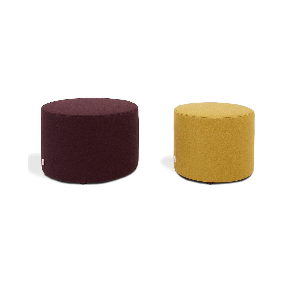 Polly round poufs in burgundy and yellow