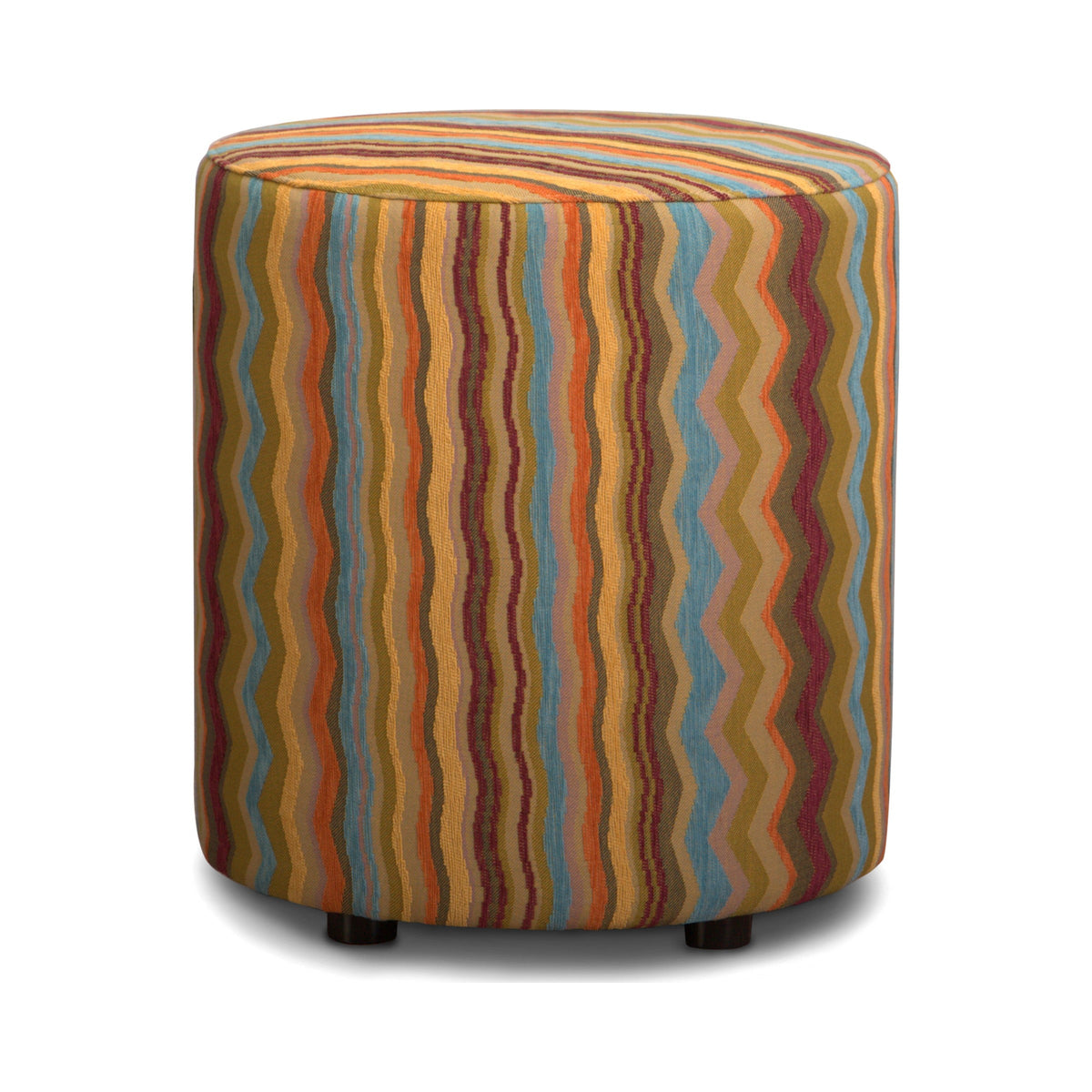 Polly round pouf in a striped fabric