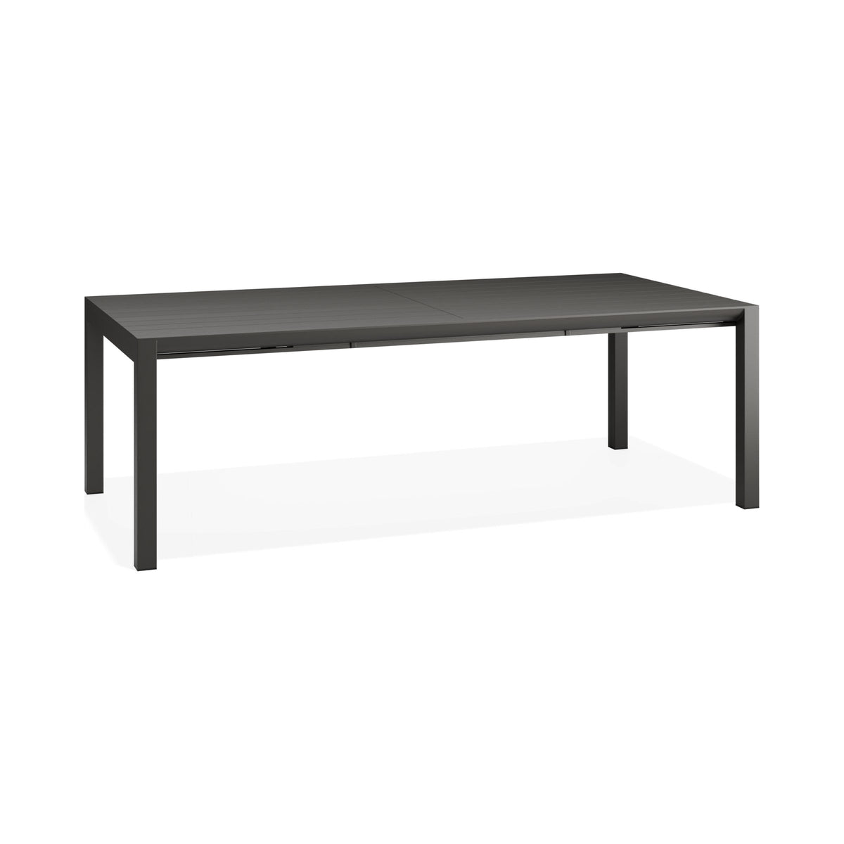 Reflect outdoor table in charcoal, closed, three-quarter view