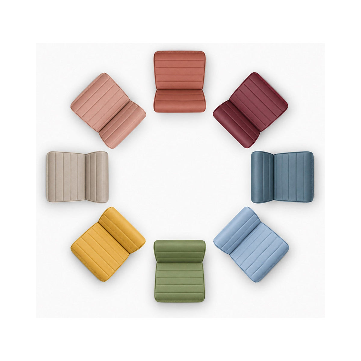 Remix Sofa seat and back modules in eight upholstery colours, viewed from above