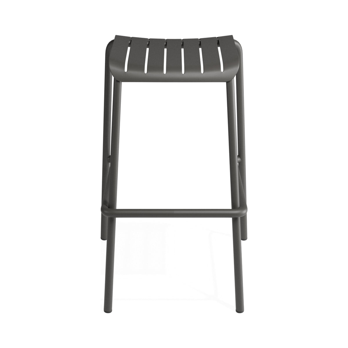 Roku backless bar stool in charcoal, front view