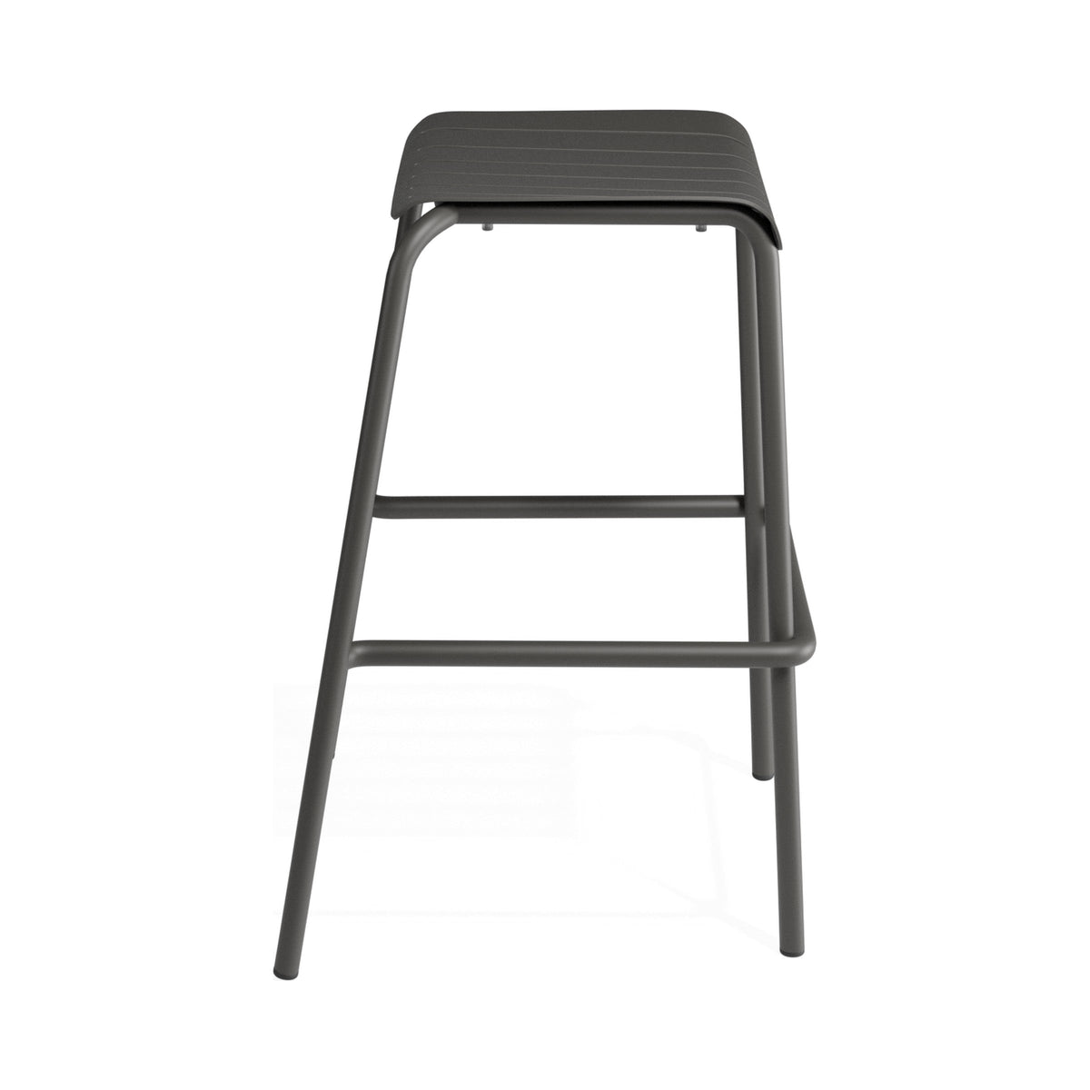 Roku backless bar stool in charcoal, side view