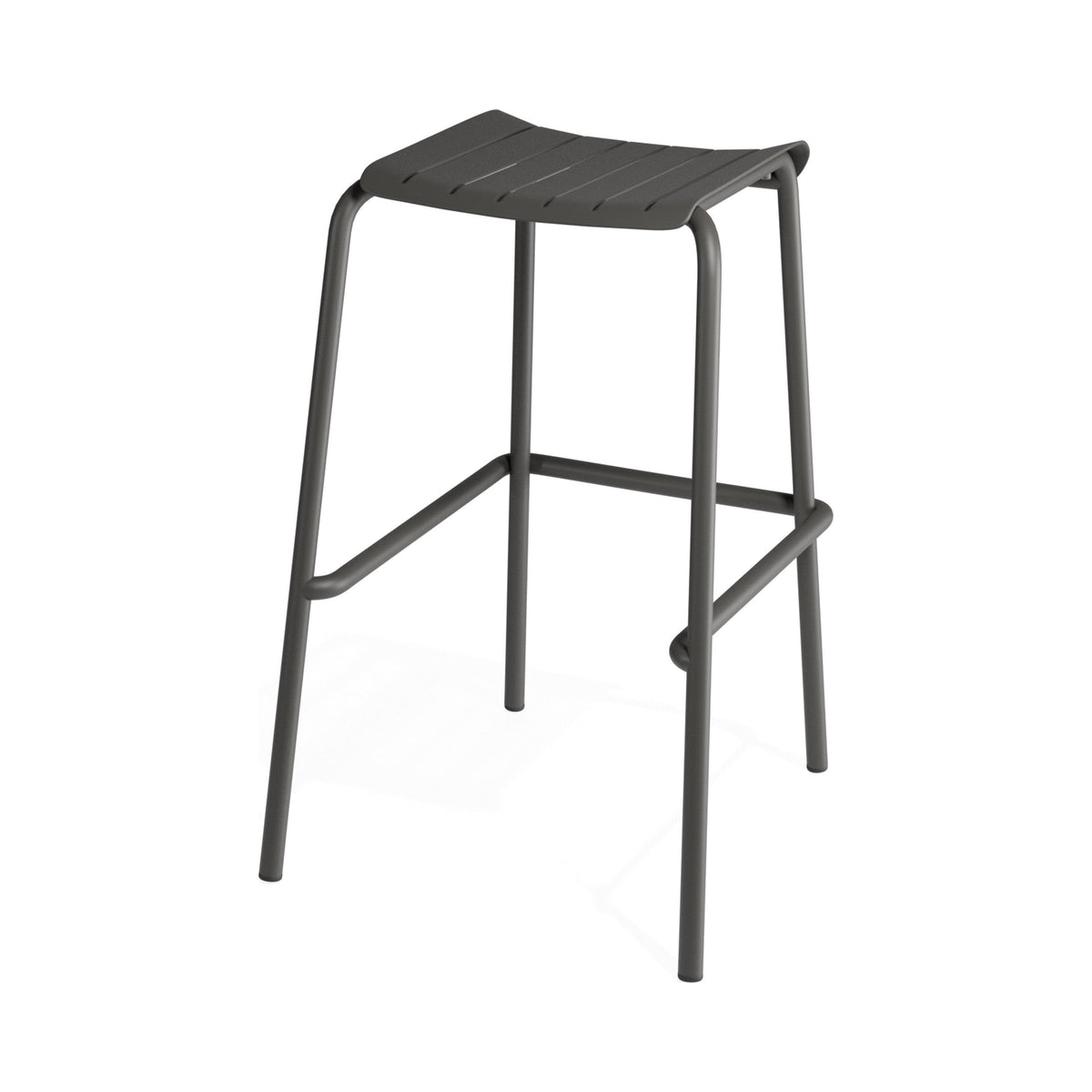Roku backless bar stool in charcoal, rear three-quarter view