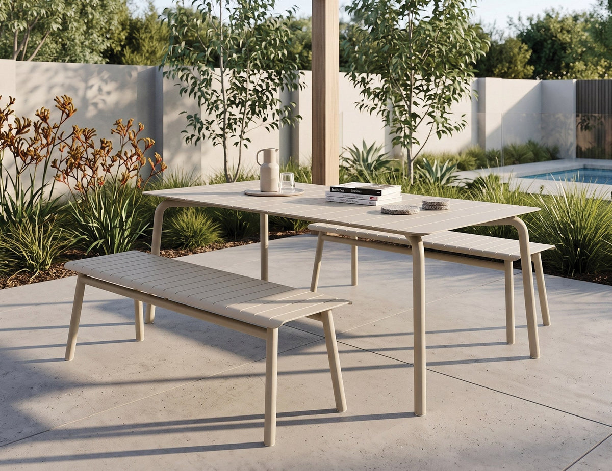 Roku Outdoor Bench in a styled interior