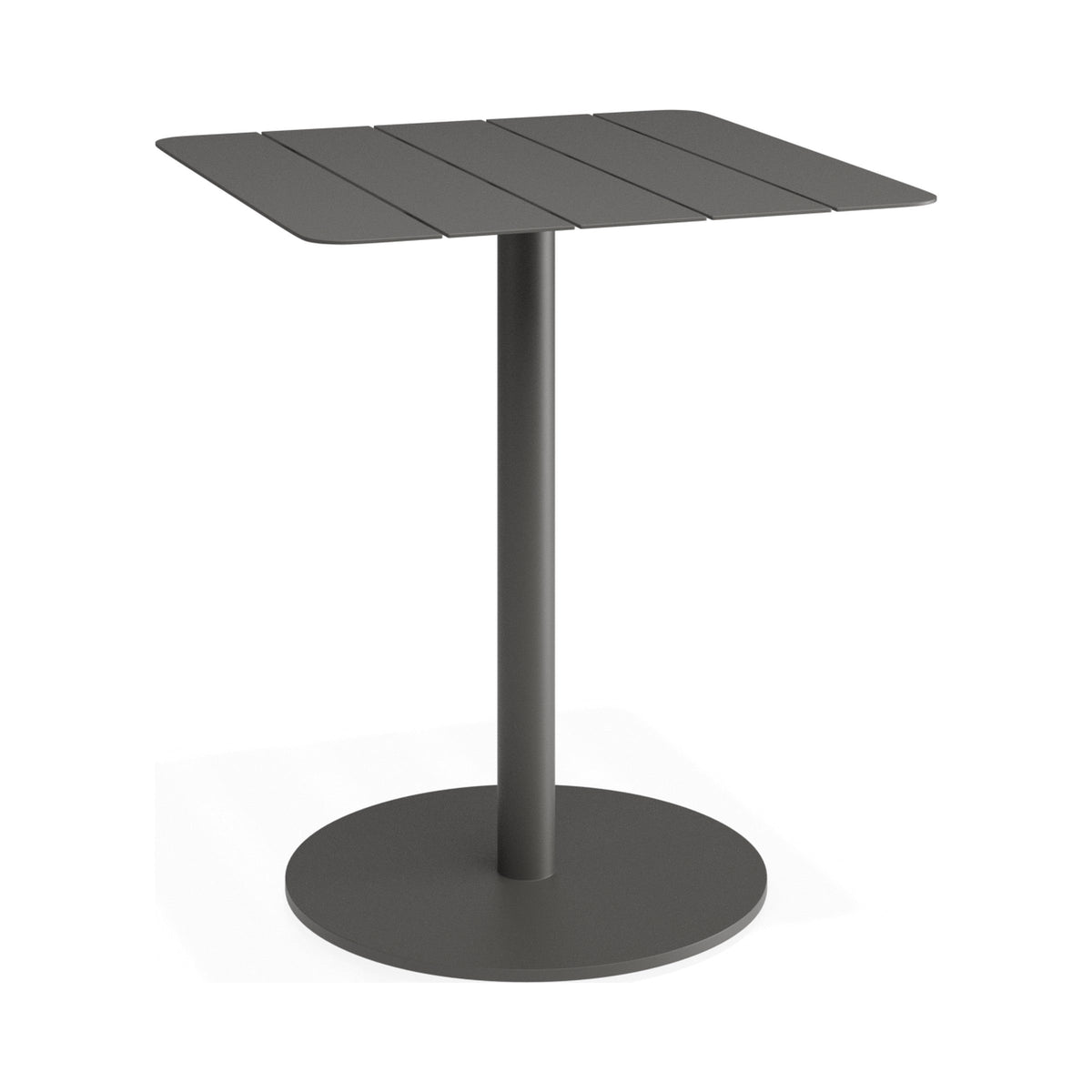 Roku café table in charcoal with slatted aluminium top, three-quarter view