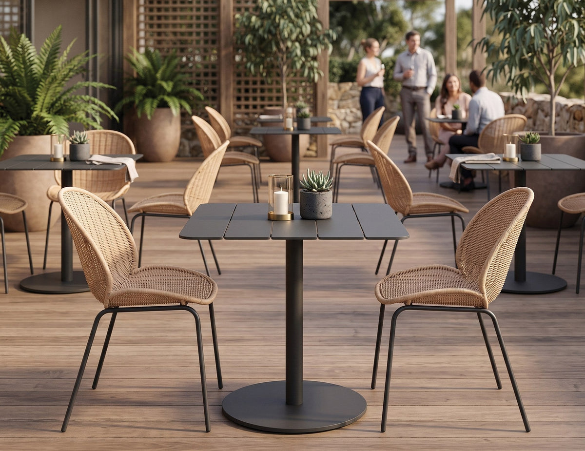 Roku Outdoor Café Table in a styled interior