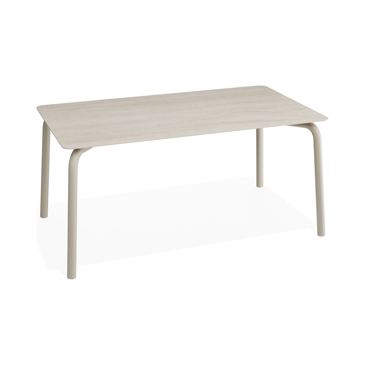 Roku 1600 mm dining table in latte with Dune ceramic top, three-quarter view