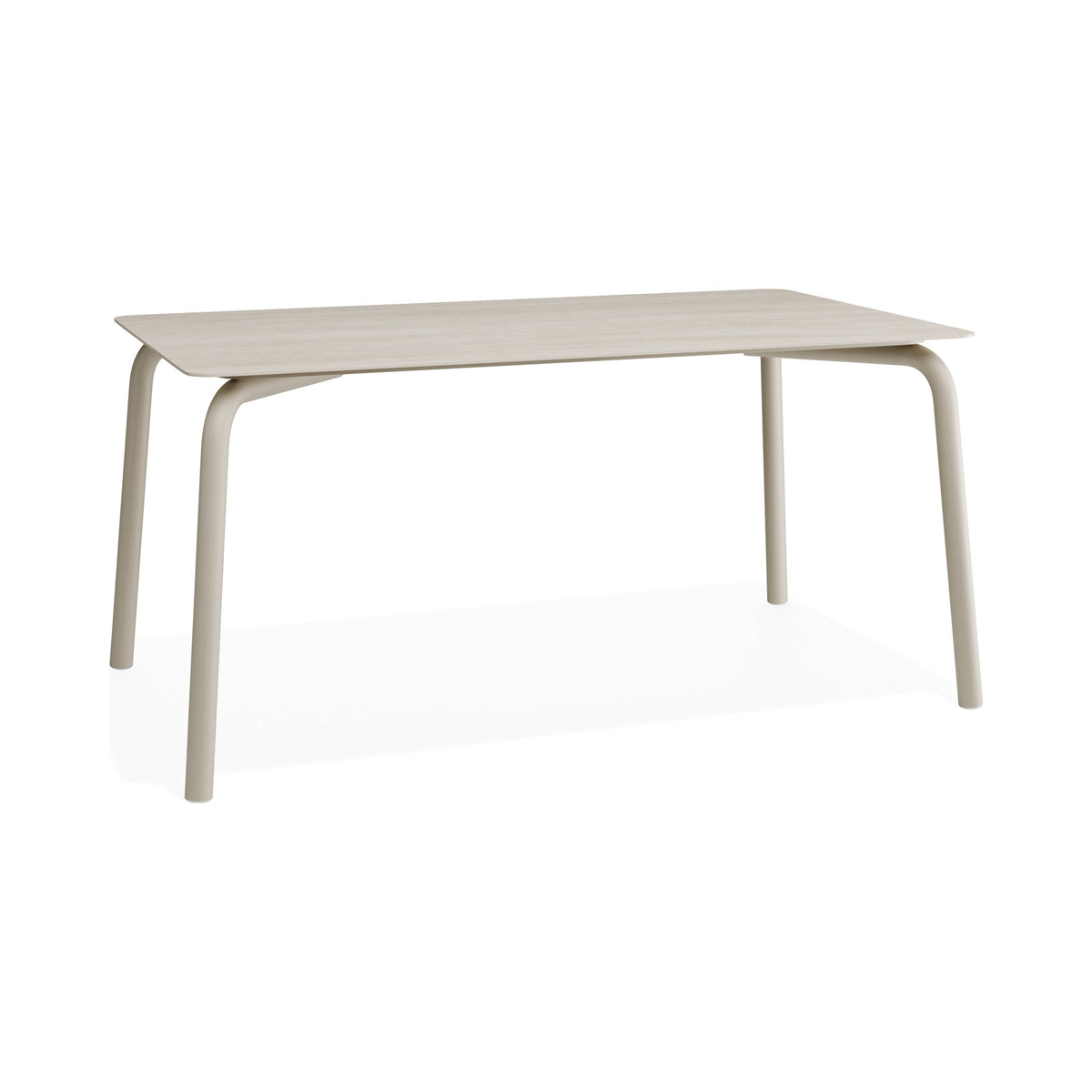 Roku 1600 mm dining table in latte with Dune ceramic top, end three-quarter view