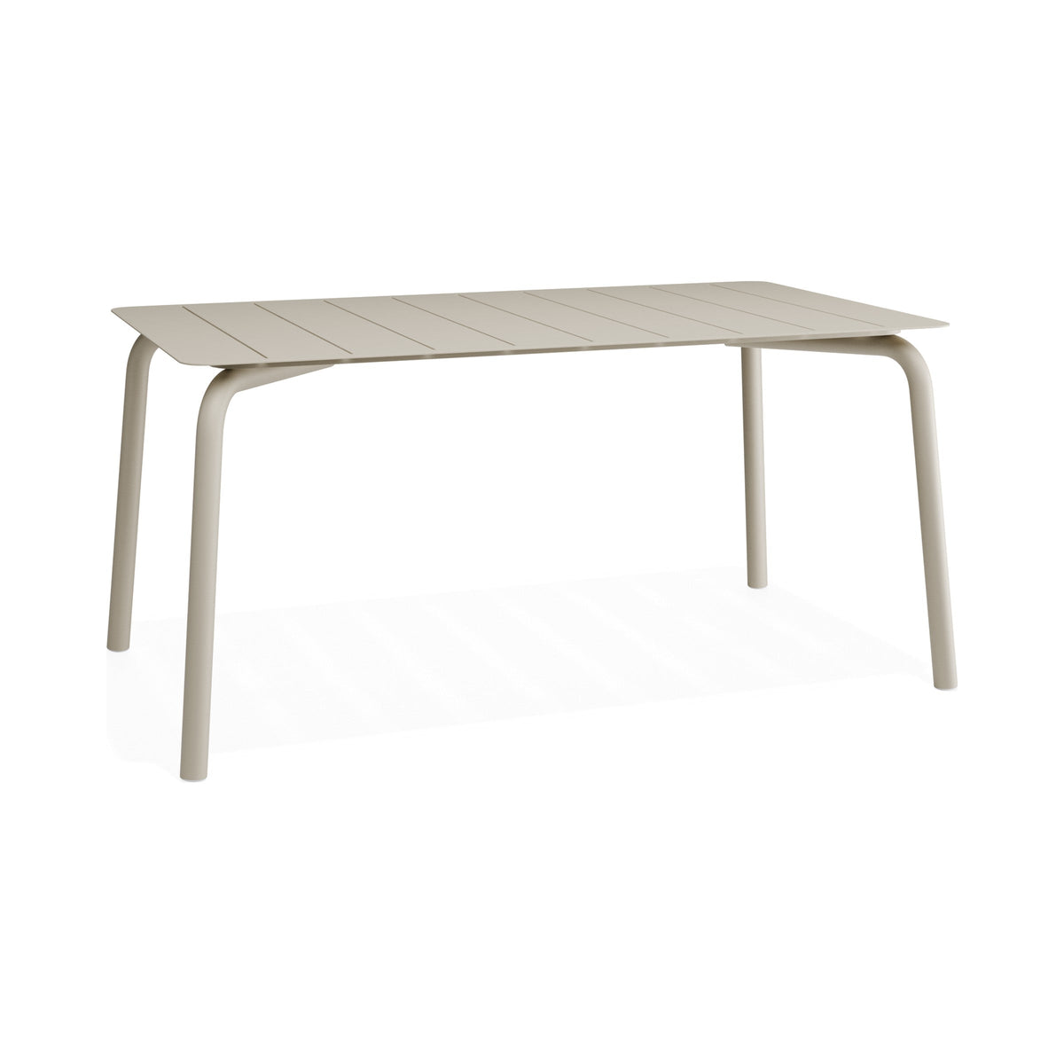 Roku 1600 mm dining table in latte with slatted aluminium top, three-quarter view