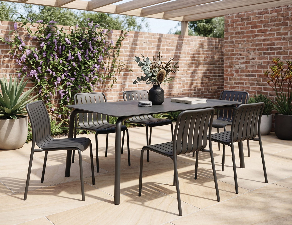 Roku Outdoor Dining Table in a styled interior