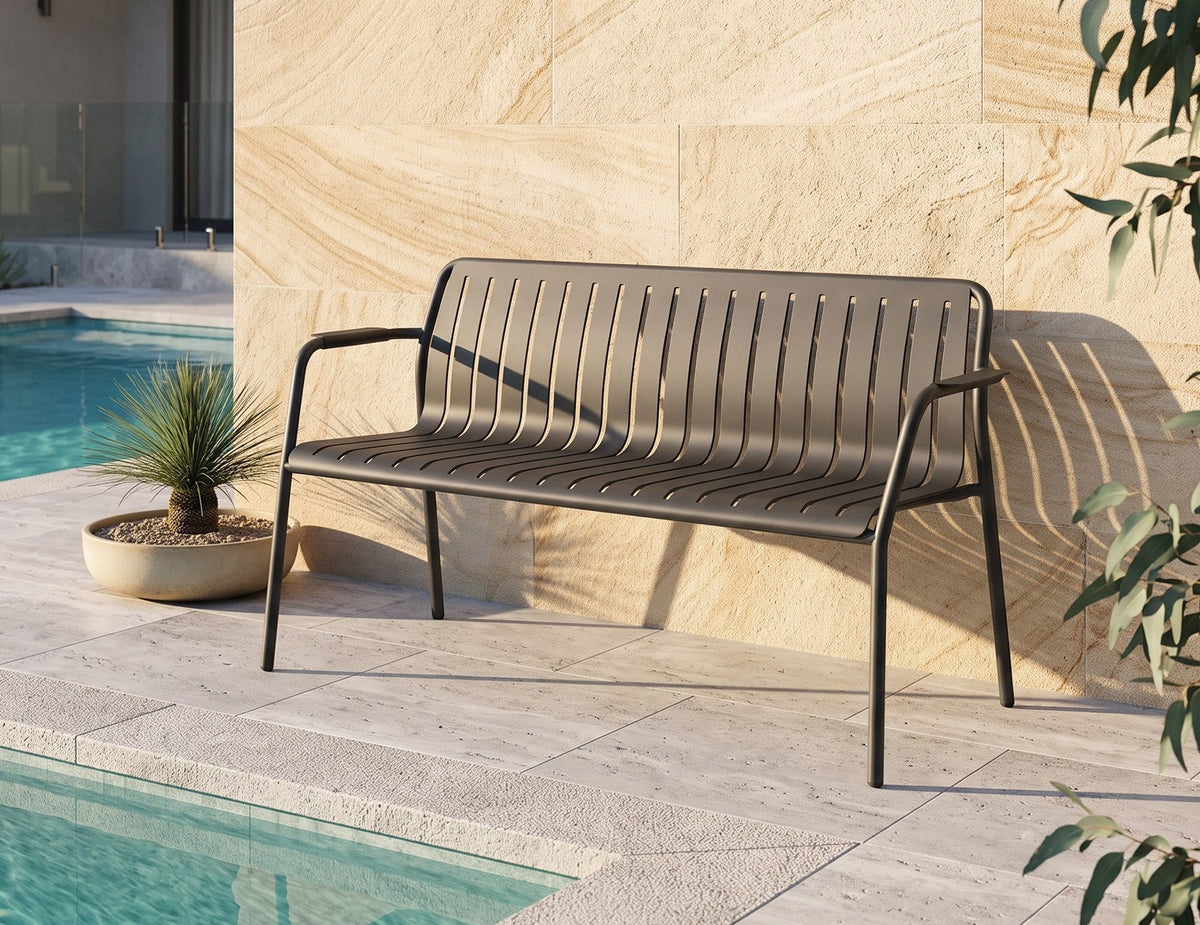 Roku Outdoor Garden Bench in a styled interior
