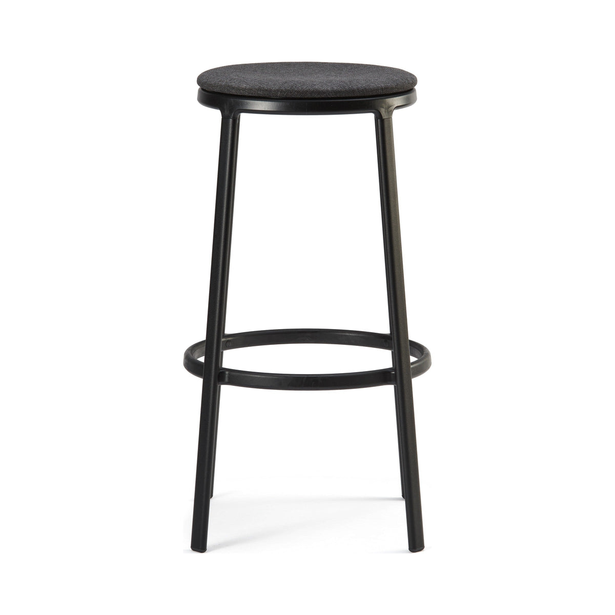 Round Stool with a black frame, three-quarter view