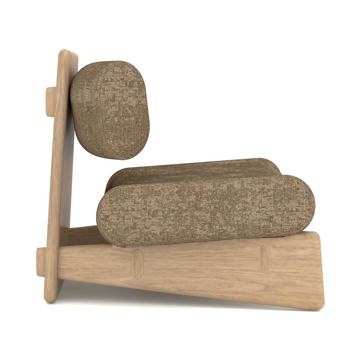 SABI Low Lounge Chair in speckled fabric with oak frame