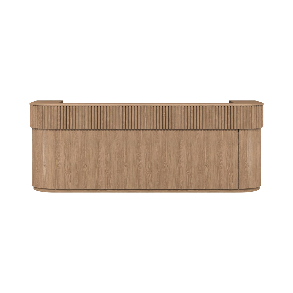 Sayla reception desk in oak-look with a fluted feature hob