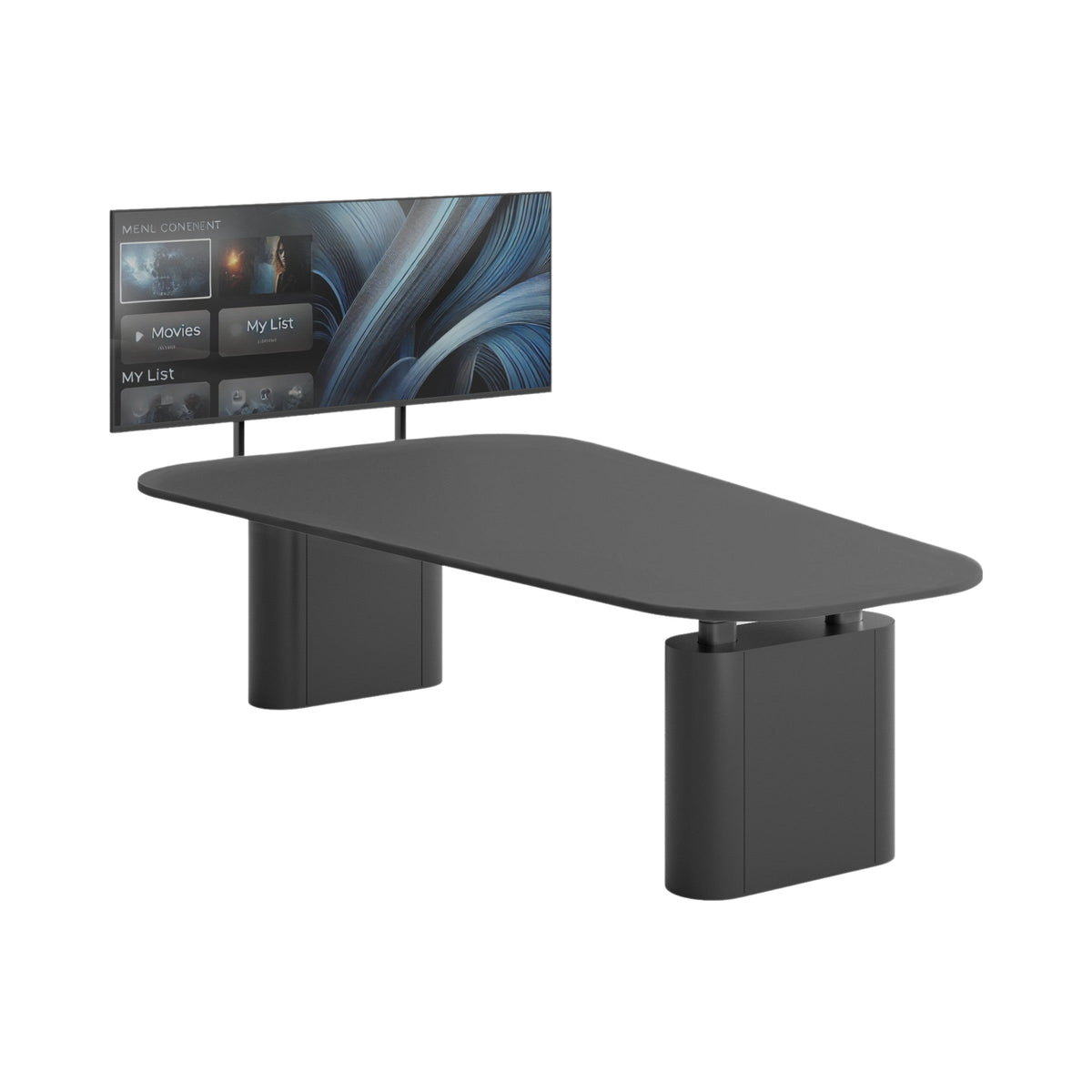 Skyborne media table with a black frame and top and a mounted screen