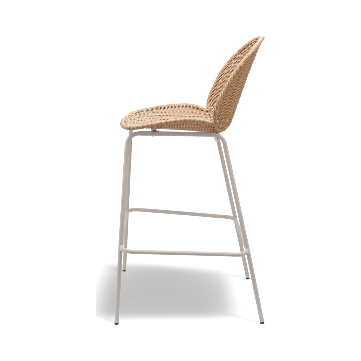 Sombra bar stool with natural rattan shell and latte frame, side view