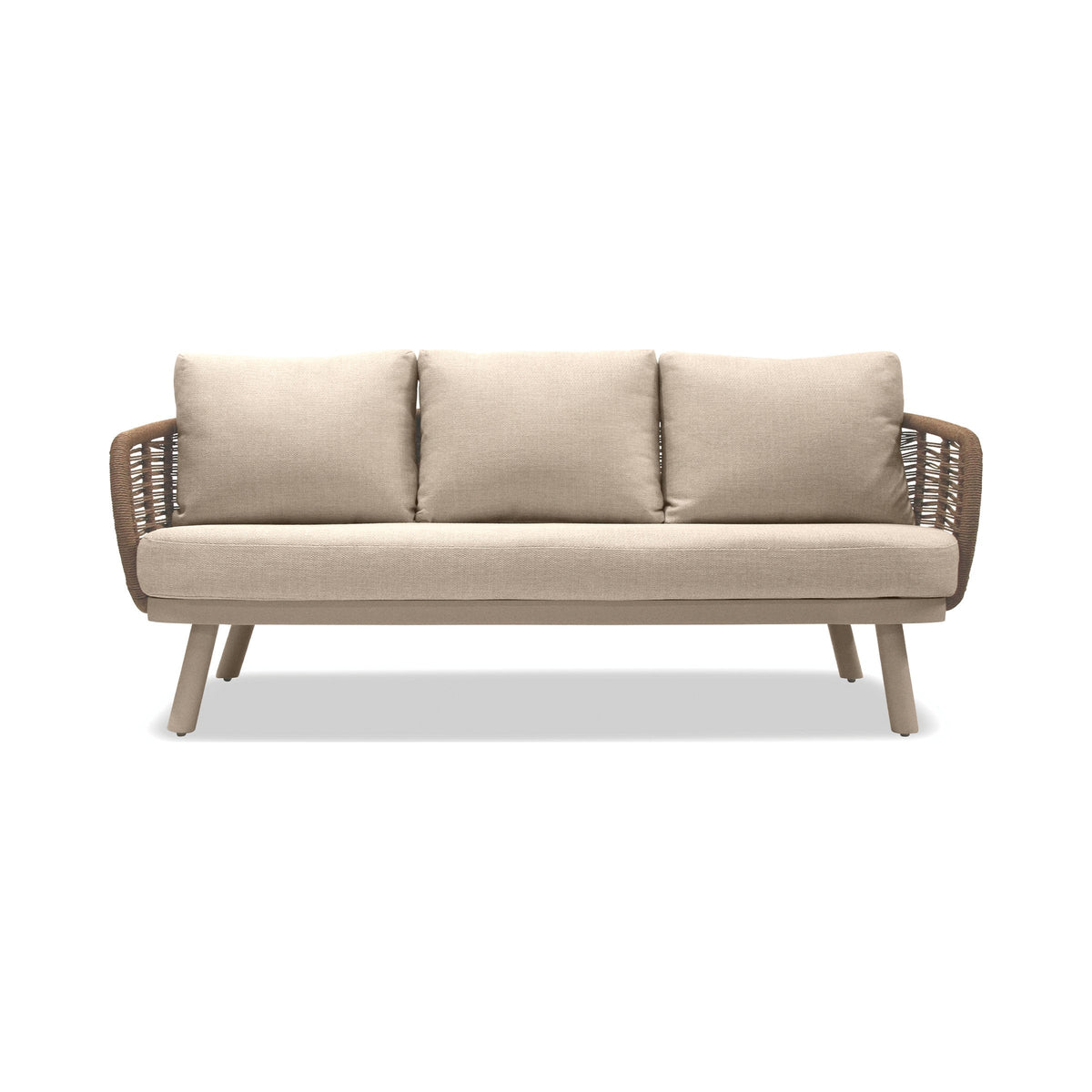 Sorrento 3 seater sofa with natural rope and husk cushions, front view