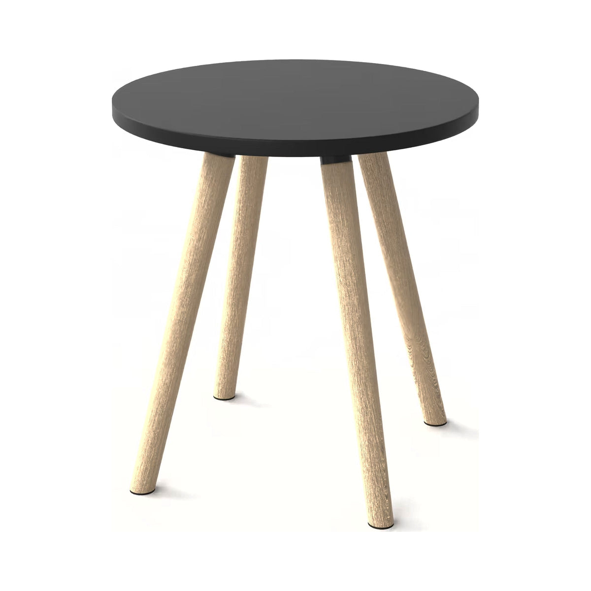 Small round table with timber legs and a black top