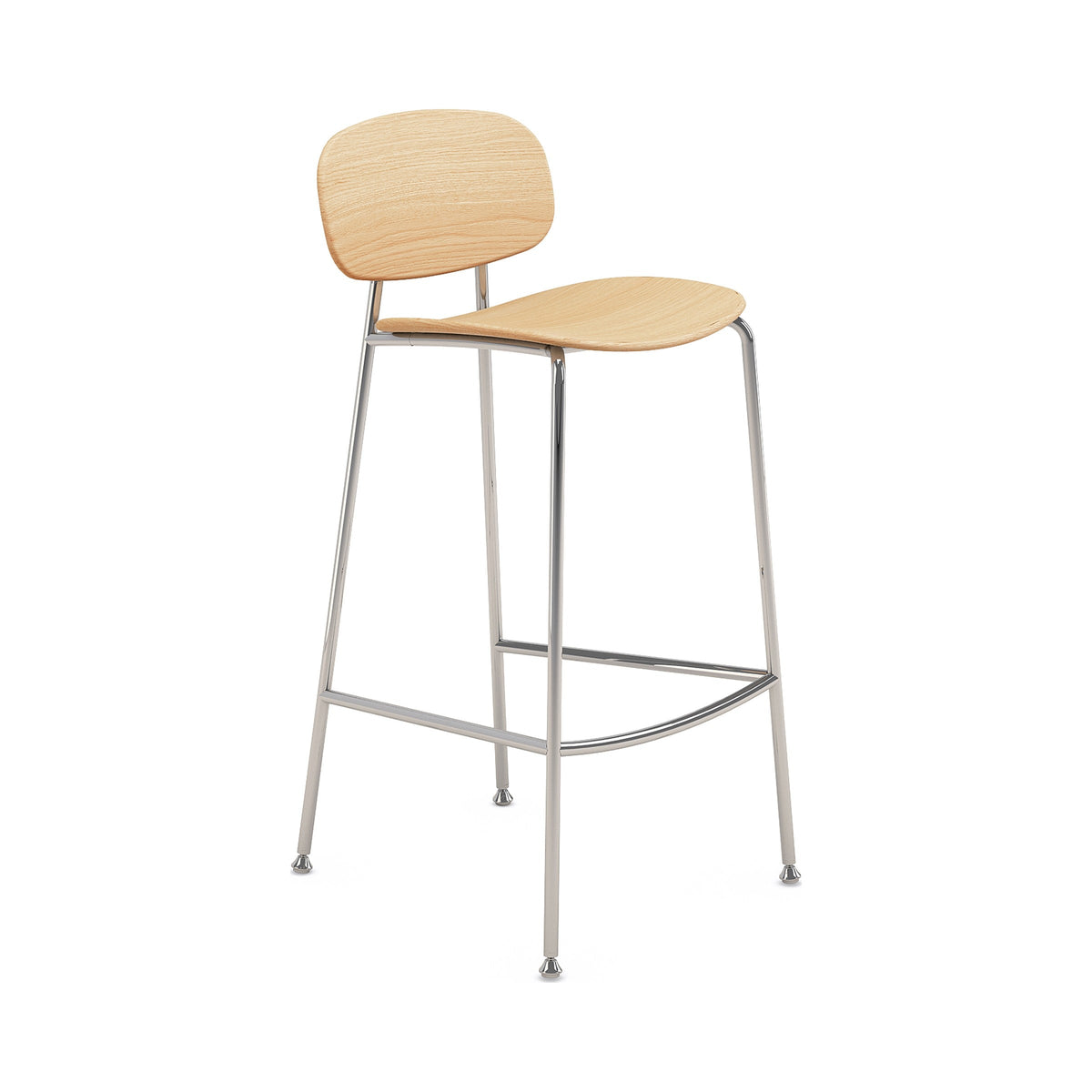 Tondina bar stool in natural oak on chrome