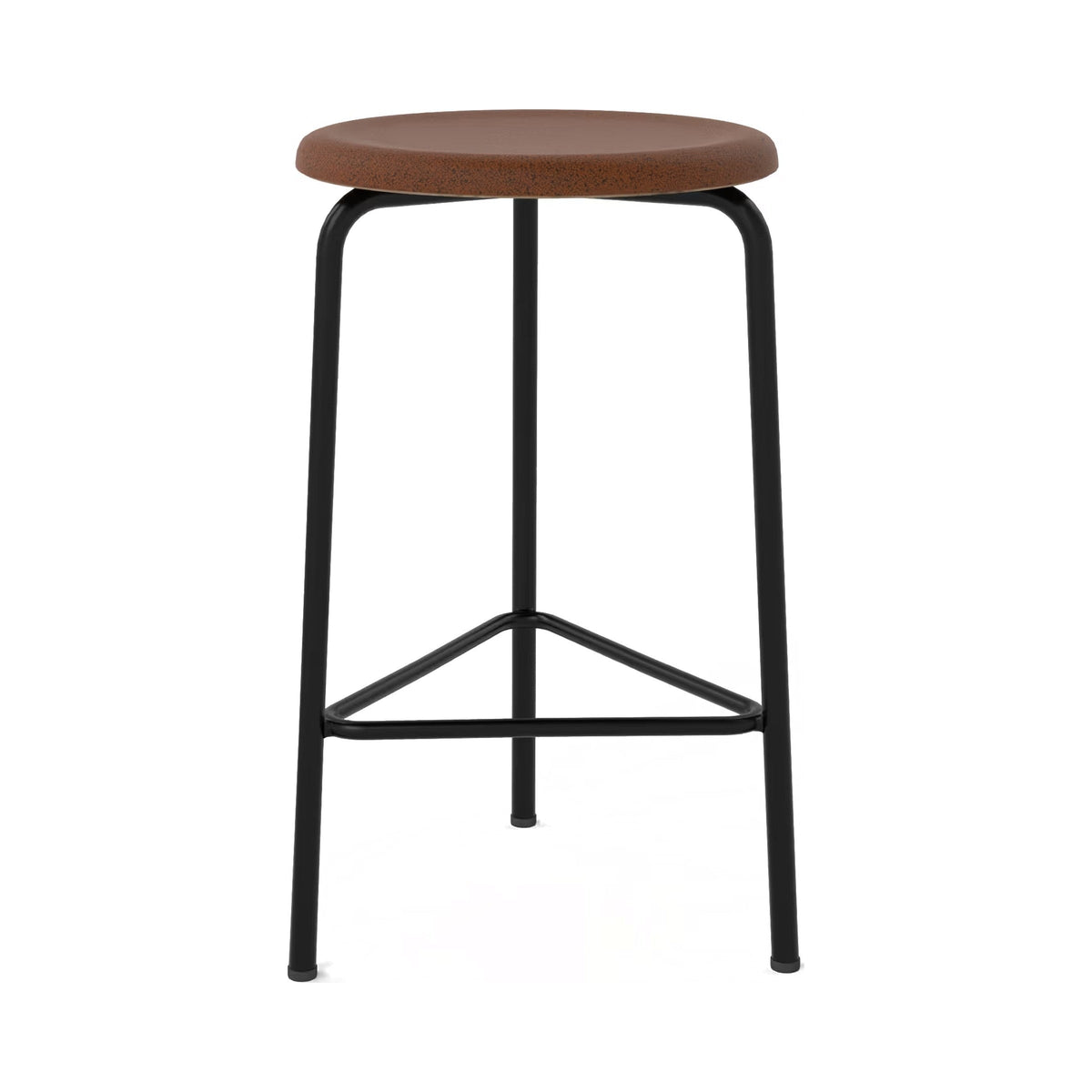 Tri stool with a black frame and a brown seat