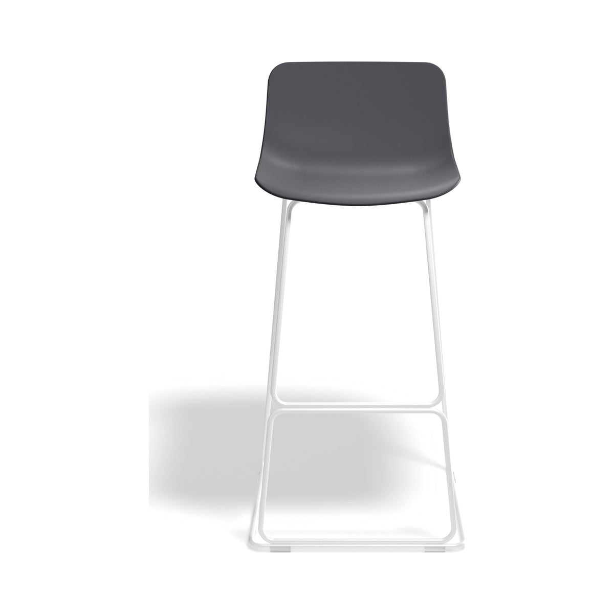 Umbria Stool with a grey shell on a white frame, bar height, front view
