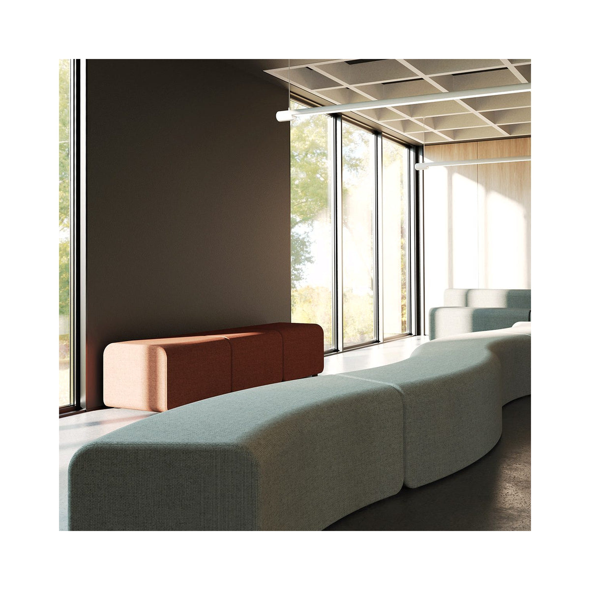 XOXO seating in a lobby